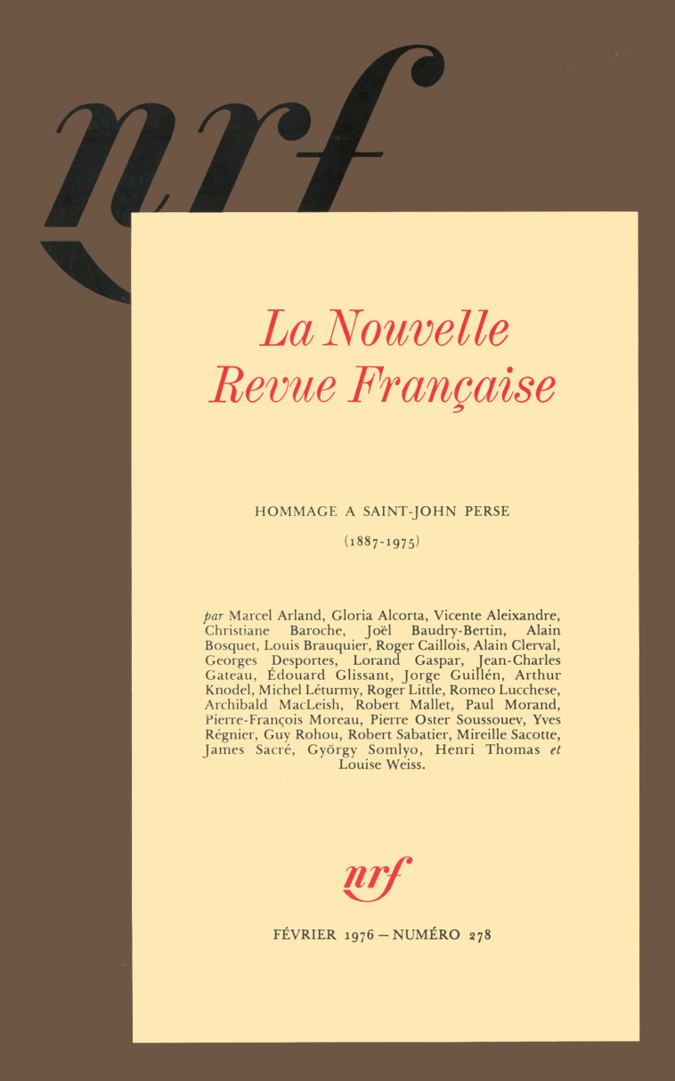 HOMMAGE A SAINT-JOHN PERSE - (1887-1975) -  Collectifs - GALLIMARD