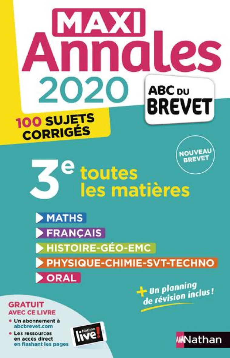 MAXI ANNALES BREVET 2020 - 3E TOUTES LES MATIERES - COLLECTIF - CLE INTERNAT