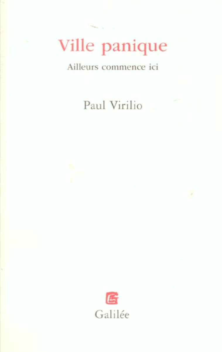 VILLE PANIQUE - VIRILIO PAUL - GALILEE