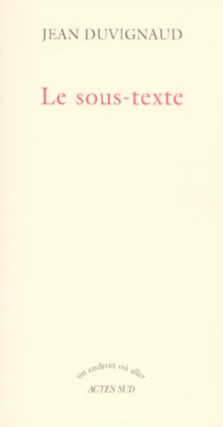 LE SOUS-TEXTE - DUVIGNAUD JEAN - ACTES SUD