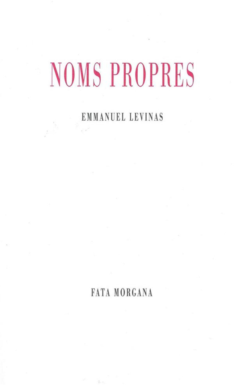 NOMS PROPRES - LEVINAS EMMANUEL - Fata Morgana