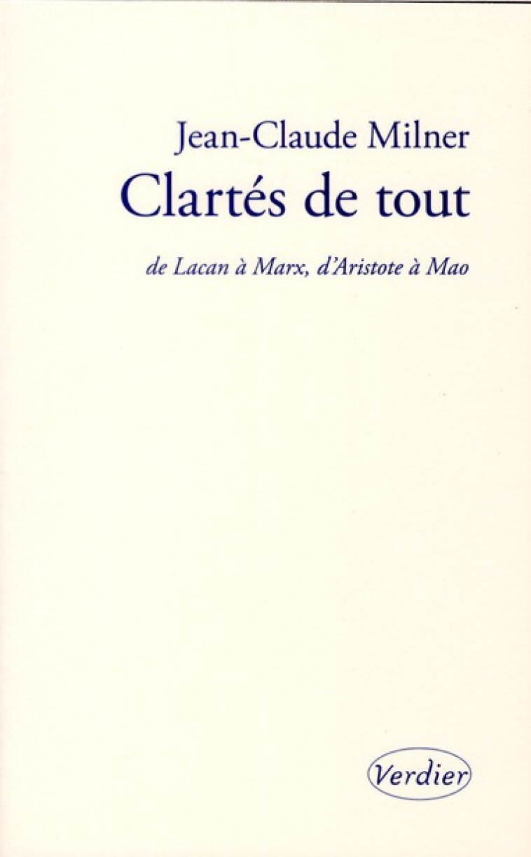 CLARTES DE TOUT - MILNER/LUCCHELLI - VERDIER