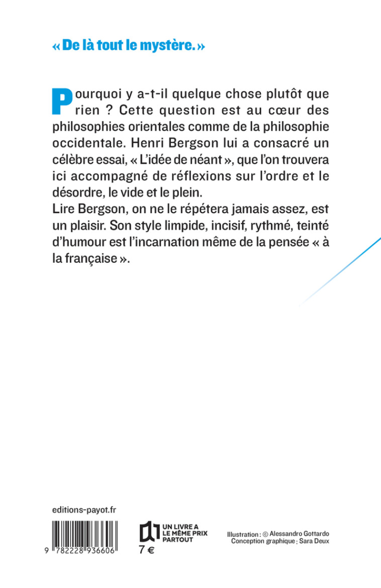 L'idée de néant - Henri Bergson - PAYOT